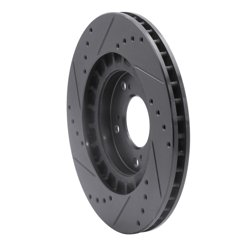 Honda S2000 Brake Rotor (1) - Front Right - R1 Concepts - Drilled & Slotted - Black - `00-`09